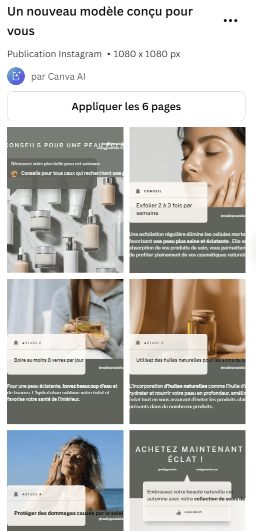 Canva vous permet d'automatiser instagram en créant des templates pour vos postes et carrousels