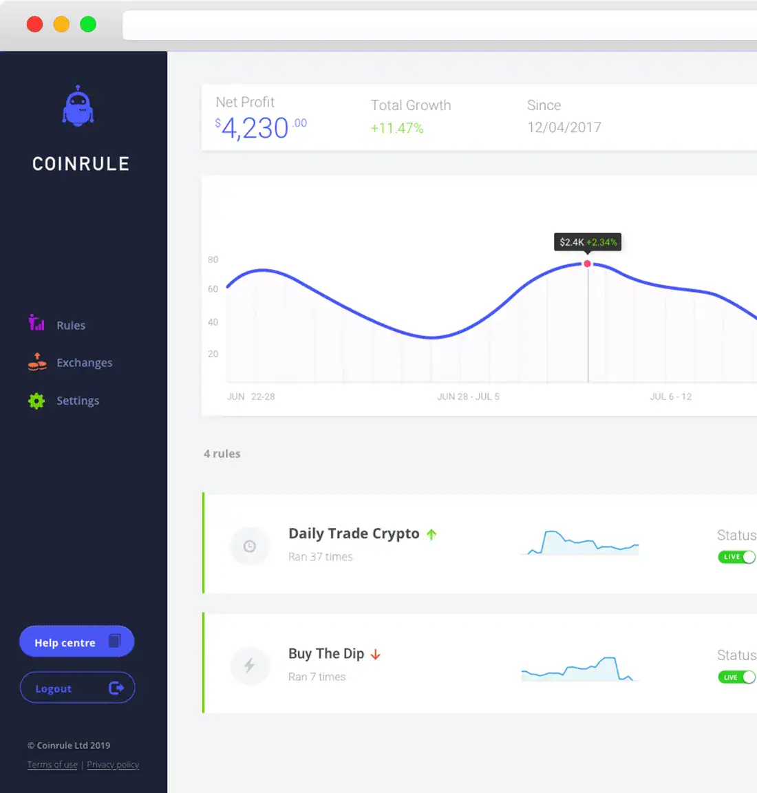 Coinrule offre un agent ia trading assez simpliste mains compléte 